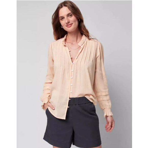 Faherty Womens Willa Blouse Vanilla Cream Light Peach Organic Cotton Size Large - Picture 3 of 12
